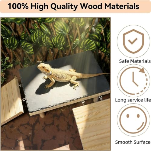 Bearded Dragon Basking Platform with Climbing Ramp,Reptile Basking Rock Slate,Wooden Platform Hide Cave Tank Accessories for Lizard Tortoise Leopard Gecko Snake (XL) - size: XL - 13.8"D x 7.9"W x 4.7"H