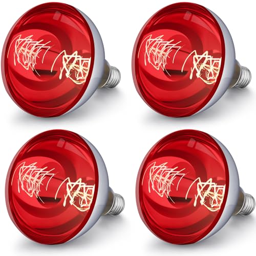 4 Pack 250 Watt Heat Lamp 120v R40 Heat Lamp Bulbs Glass Incandescent Light Bulbs Incandescent Heating Lightbulbs for Reptiles Chicks Food Puppies Bathroom, Use E26 Base (Red) - color: Red