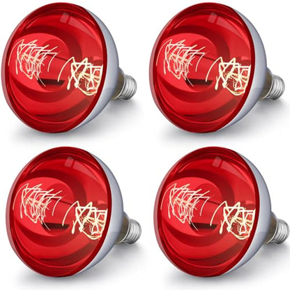4 Pack 250 Watt Heat Lamp 120v R40 Heat Lamp Bulbs Glass Incandescent Light Bulbs Incandescent Heating Lightbulbs for Reptiles Chicks Food Puppies Bathroom, Use E26 Base (Red) - color: Red