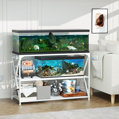 55-75 Gallon Fish Tank Stand, 49.2 x 19.7x 31.5 Inch,Industrial Aquarium Stand with Power Outlet and Switch, Turtle Tank, Reptile Terrariums and Breeder Tank Stand, White - color: White