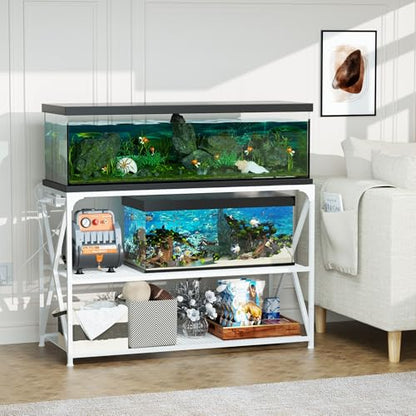 55-75 Gallon Fish Tank Stand, 49.2 x 19.7x 31.5 Inch,Industrial Aquarium Stand with Power Outlet and Switch, Turtle Tank, Reptile Terrariums and Breeder Tank Stand, White - color: White
