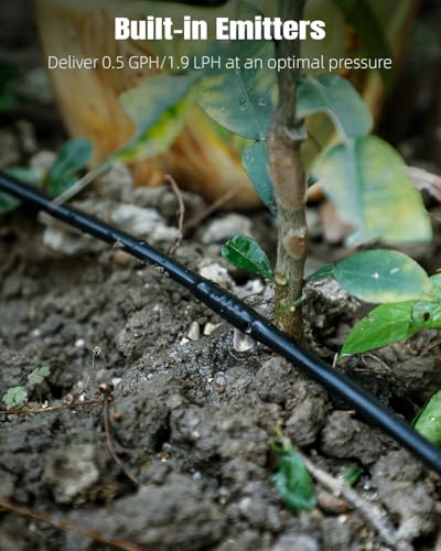 Pawfly 25 ft 1/4 Drip Irrigation Tubing, 1/4" Emitter Tubing with 6" Spacing, Polyethylene Drip Line with 12 Parts, Black Distribution Tubing for Drip Irrigation System, Drip Irrigation Hose Roll - size: 25 FT Kit with Emitters Drip Irrigation Tubing