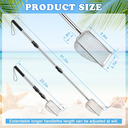 POILKMNI New Upgraded 2 Pcs Shark Tooth Sifter, Beach Sand Sifter, Sand Scoop Shell Scooper for Beach Scoop Shovel Sifter Tool for Picking Up Shells, Shark Tooth Sifter Dipper - color: Silver