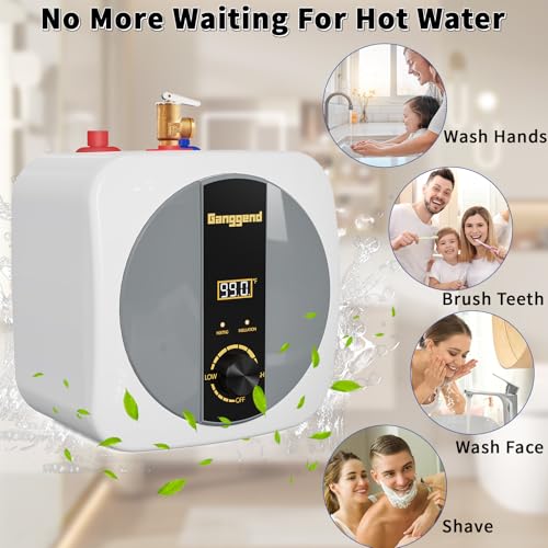 2.5 Gallon Electric Water Heater, 1500W 110V Mini Tank Under Sink Instant Hot Water Heater with Pressure Release Valve, Digital Display for Kitchen, RV, Laundry, Food Truck - color: Gloss White
