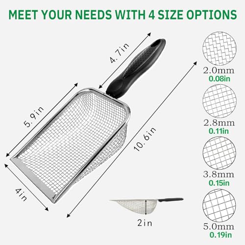 4 Pack Chicken Poop Scooper, 4" Metal Mesh Shovel | 2.0mm/2.8mm/3.8mm/5mm Holes, Chicken Coop Rake for Sand Litter, Suitable for Chickens, Cats, Rabbits, Hamsters & Reptiles - size: 4" 4 Set