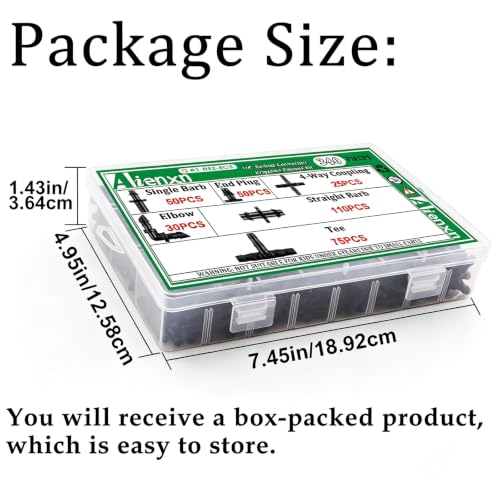 340PCS 1/4" Drip Irrigation Kit Barbed Connectors, Straight Barb, Tee, Single Barb, End Plug, Elbow, 4 Way Coupling Irrigation Fittings for Garden Lawn Flower Pot - size: 340PCS- Barbed Connectors