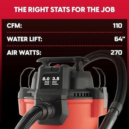 Vacmaster VCM811PF 1101 8-Gal 3.5 Peak HP Wet/Dry Vac Red - size: 8-Gallon