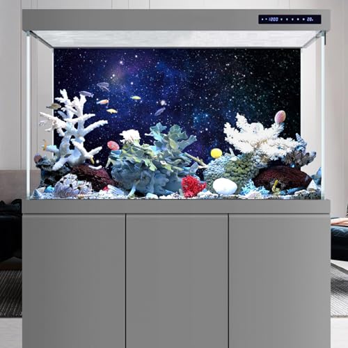 AWERT 60x24 inches Galaxy Aquarium Background Blue Starry Sky Universe Space Fish Tank Background Nebula Stars Terrarium Background - size: 60x24in/150x60cm