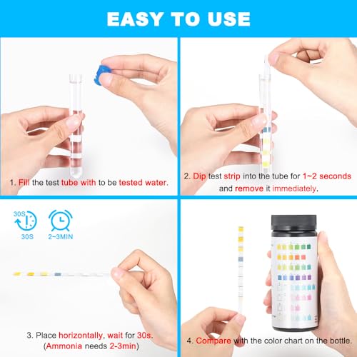DaToo 8 in 1 Aquarium Test Kit Fish Tank Test Strips Accurate Water Quality Testing Strips for Ammonia PH Total Alkalinity Carbonate Hardness Free Chlorine Nitrate Nitrite Temperature (50 Strips) - size: 50 Strips