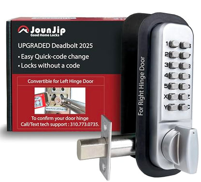 JOUNJIP Mechanical Deadbolt Lock - Keyless Entry Door Lock - Code NOT Required When Locking – 100% Mechanical with Flat Spindle, Thumb Turn Door Knob - Satin Chrome [Upgraded 2025] - color: Satin Chrome