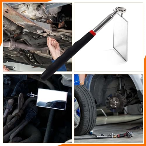 Telescoping Auto Inspection Mirror, Up to 35" Long | 360° Swivel Rectangular Head, Extendable Mechanic Mirror on a Stick, Foldable, Stainless Steel, for Vehicle Detail Checking - style: 35"-Black