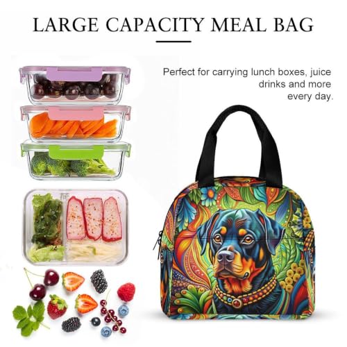 Rottweiler Dog Bohemian Art Lunch Bag for Women Men | Insulated Lunch Box Leakproof Food Meal Containers Reusable Foldable 6L Capacity Lunch Tote Bags for Work Picnic Travel - color: Style 1