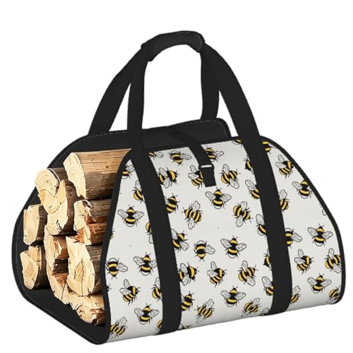 AMRANDOM Firewood Carrier Large Fireplace Carrier Log Tote Bees Grey Fire Wood Carring Bag with Handles - color: Color1030
