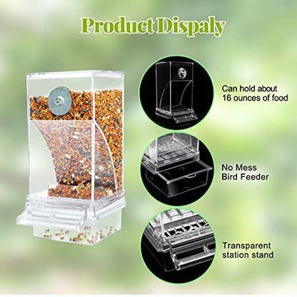 Rypet 2 Pack No-Mess Automatic Bird Feeder, Parakeet Cage Accessories | 16 oz Seed Capacity, Transparent Acrylic Food Level Check, Helps Reduce Seed Scatter, for Cockatiel Parrot Cockatoo Canary - color: Transparent-2 PCAK