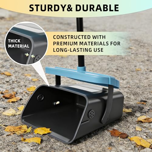 46" Pooper Scooper Swivel Bin & Rake for Large Small Dogs with Bag Attachment, Long Handle Poop Scooper with Lid for Yard (Blue) - color: Blue