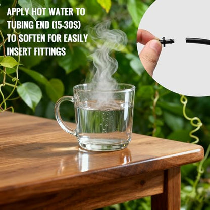 MIXC 1/4" Irrigation Dripline Tubing (100 Ft Roll), Saving 80% Water, 6" Emitter Spacing, 0.5 GPH Emitters Built-In Drip Irrigation Line with 1/4" Fittings Included, Black - size: 100FT