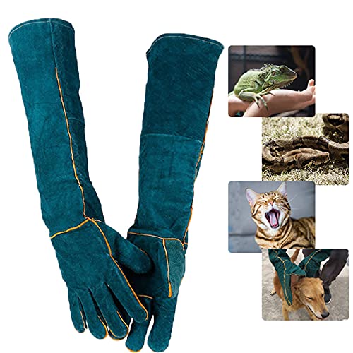 Animal Handling Gloves - 60CM Durable Bite & Scratch Resistant Gloves for Bathing, Grooming, Welding, Handling Dogs, Cats, Birds, Snakes, Parrots, Lizards, Reptiles - color: Green, 60 Cm
