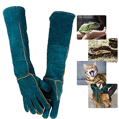 Animal Handling Gloves - 60CM Durable Bite & Scratch Resistant Gloves for Bathing, Grooming, Welding, Handling Dogs, Cats, Birds, Snakes, Parrots, Lizards, Reptiles - color: Green, 60 Cm