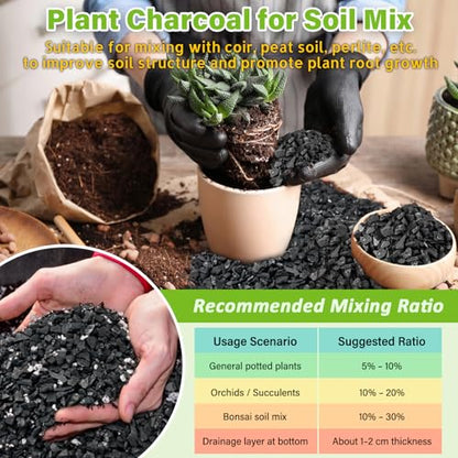 8QT All Natural Horticultural Charcoal- Activated Hardwood Plant Charcoal for Soil Amendment, Conditioning Bonsai Soil, Succulent Soil, Terrarium Supplies, Indoor Plant Potting Soil - color: 8 QT