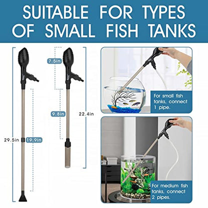 hygger Small Gravel Vacuum for Aquarium, Manual 80GPH Aquarium Gravel Cleaner Low Water Level Water Changer Fish Tank Cleaner with Pinch or Grip Run in Seconds Suction Ball Adjustable Length - size: S