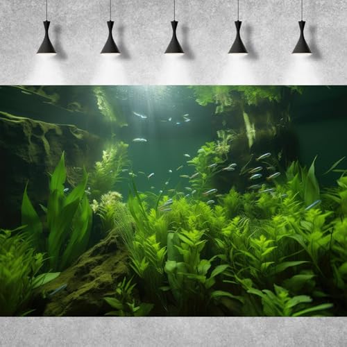Underwater Aquarium Background Lush Green Aquatic Seagrass with Sunbeams Fish Tank Background Underwater Stone with Moss Tropical Fish Terrarium Background Underwater Fish Tank Backdrop 24x12in - color: Leaf Green, size: 24(W)x12(H)in