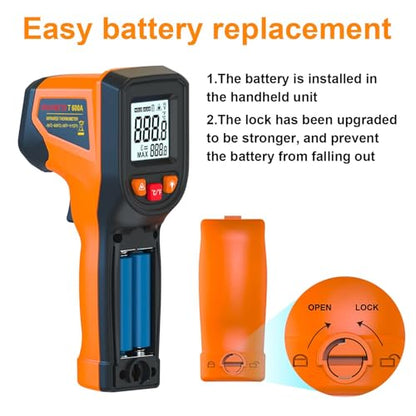 DEASOMIYE Infrared Thermometer Gun, -58°F~1112°F Laser Thermometer Temperature Gun, Non Contact IR Temp Gun with Adjustable Emissivity for Cooking,Griddle,HVAC,Fridge,Grill,Pizza Oven(Not for Human) - color: Orange