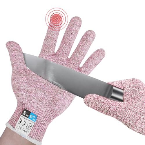 Level 5 Cut Resistant Gloves, Touch-Screen Protective Gloves,Food Grade Glove for Oyster Shucking, Meat Cutting, Knife Handling, Mandoline Slicing, Wood Carving (Pink, S) - color: Pink, size: Small