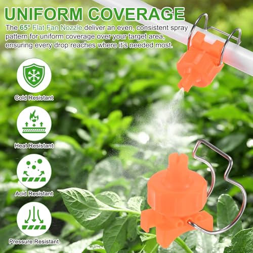 M METERXITY 3-Pack Flat Fan Spray Tips, 2mm Pore Plastic Spray Nozzle with Clip Adjustable Atomization Nozzle for 1-1/4" Hose, 0.24 Cubic Meters Per Hour [Orange, 65 Degree] - size: 2mm x 1-1/4"
