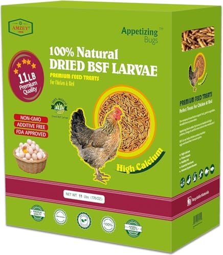 Amzey 11 LBS Dried Black Soldier Fly Larva - All Natural BSF Larvae - 85X More Calcium Than Mealworms - High Calcium Treats for Chickens, Birds, Reptiles, Hedgehog, Geckos, Turtles - size: 11 Pound (Pack of 1)
