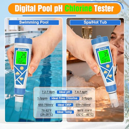 pH Chlorine Tester, 8 in 1 pH&Salt Meter Saltwater Pool Hydrogen | H2 Water Tester, Digital pH H2 Salinity ORP Chlorine EC TDS Temp Meter for Hydrogen Water Bottle, Hydroponic, Aquarium
