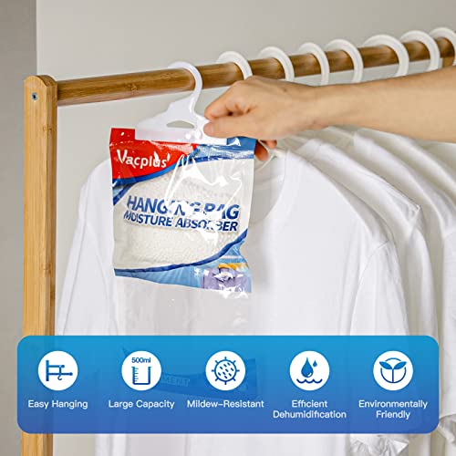 Vacplus Moisture Absorber, 15Pack Hanging, Strong Absorption, Unscented | Closet, Enclosed Spaces, Bathroom, Odor Eliminator, Dehumidifier Bags, 9.8 OZ - size: 15 pack