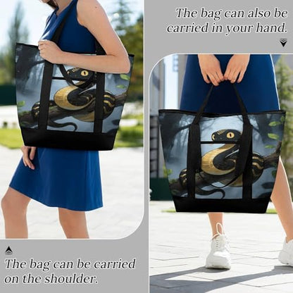 Black Snake Insulated Cooler Bag Reusable Grocery Tote Bags Transport Large Lunch Purser for Work Picnic Hiking