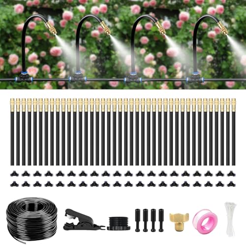 100FT Drip Irrigation System for Garden – Automatic Watering Kit with Solid Brass Metal Connectors, 360° Bendable Tubing &40 Adjustable Nozzles for Greenhouse, Lawn, Yard & Plants - size: 100 FT