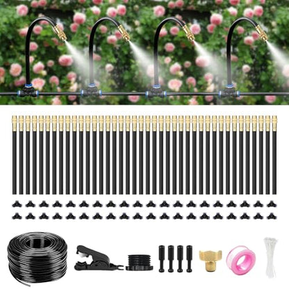100FT Drip Irrigation System for Garden – Automatic Watering Kit with Solid Brass Metal Connectors, 360° Bendable Tubing &40 Adjustable Nozzles for Greenhouse, Lawn, Yard & Plants - size: 100 FT