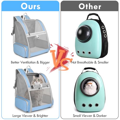 Cat Backpack Carrier, Large Pet Backpack with Kitten Wand Feather Toy for Medium Small Dog Cat Puppy Kitty Bunny up to 15lbs, Ventilated Mesh Dog Travel Carrier for Hiking Walking Outdoor Use (Blue) - color: Blue