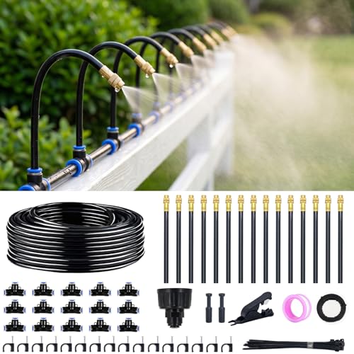 Thiswing 50FT 360° Adjustable Irrigation System for Garden | 1/4" Tubing, Automatic Watering Misting System with 15 Nozzles, Sprinkler for Garden, Yard, Lawn and Outdoor Plants - size: 50 FT