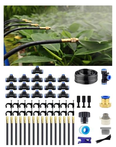 Drip Irrigation System,Automatic Garden Watering System, 360 Degree Adjustable Garden Sprinkler, High Output Mist Spray Nozzle for Potted Plants, Easy Connect & Rotating Head, Customizable Water Flow - size: 50 FT