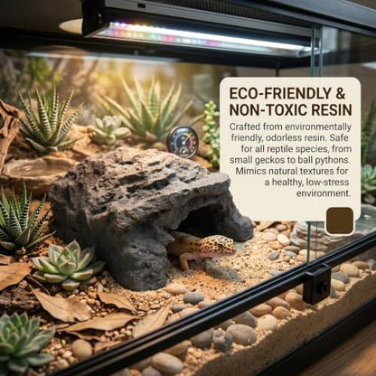Reptile Hide, Resin Toad House Realistic Rock Cave Safe Humid Shelter for Frogs & Small Reptiles Indoor/Outdoor Garden Use, Reptile Cave