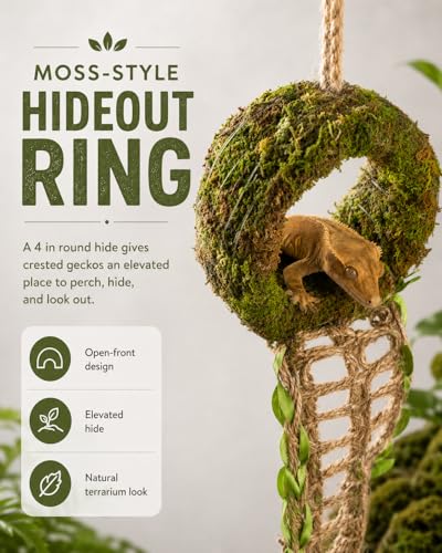 Crested Gecko Hide, Hanging Moss-Style Reptile Hideout with Rope Ladder, Crested Gecko Tank Accessories for Vertical Terrariums, 16 in Crested Gecko Decor & Gecko Tank Accessories