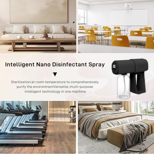 Professional Fogger Machine, 380ml Wireless Nano Sprayer Gun | Rechargeable ULV Atomizer with Blue Light for Touchless Cleaning - color: Black