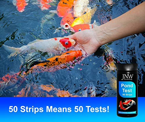 JNW Direct Pond Water Test Kit for Ponds - 7 in 1 Test Strips [50 Pack] | Includes 50 pond test strips for pH, chlorine, nitrite, nitrate, hardness and alkalinity with fast accurate results.