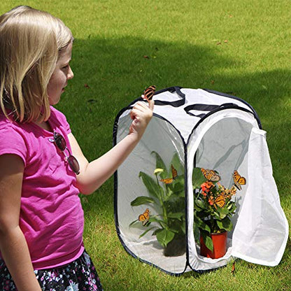 RESTCLOUD Insect and Butterfly Habitat Cage Terrarium Pop-up 23.6 Inches Tall - color: White With Black, size: 15.7 x 15.7 x 23.6 inches