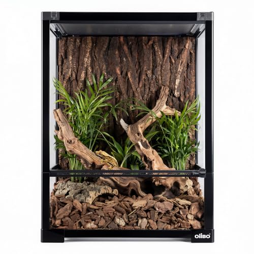 34 Gallon Reptile Tempered Glass Terrarium, 18" x 18" x 24" Rainforest Reptile Habitat Tank with Sliding Single Door, Removable Glass Door Reptile Terrarium with Top Screen Mesh Ventilation - size: 18" x 18" x 24"