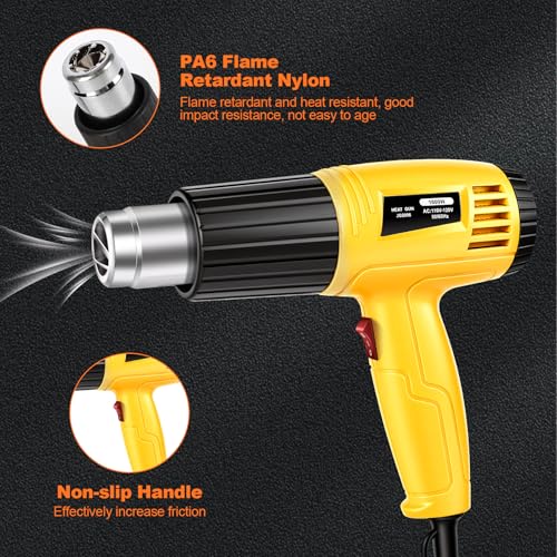 Heat Gun 1600W, Handed Hot Air Gun with 4 Nozzles for Crafting | Fast Heating 122℉-1202℉, 4.26FT Ultra-Long Cable Heat Gun for Crafts, Shrinking Wrapping PVC, Stripping Paint (Yellow)
