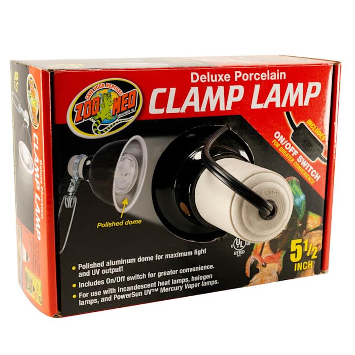 Zoo Med Deluxe Porcelain Clamp Lamp with 5.5-Inch Dome, Black - size: 5.5 Inch (Pack of 1)