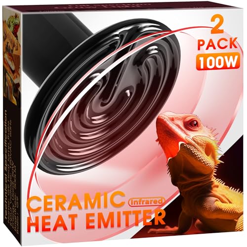 Ceramic Heat Emitter for Reptiles, 2 Pack 100W Heat Lamp Bulb | E26 Ceramic Reptile Heat Bulb Black No Light Emitting Heat Lamp for Amphibian Pet Heat Bulb for Bearded Dragon Turtle Lizard