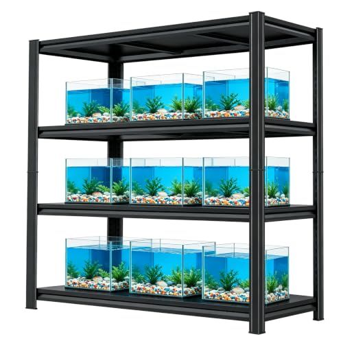 Aquarium Stand Fish Tank Stand 1600LBS Metal Shelving Adjustable Heavy Duty Storage Shelves Display Shelves Utility Shelf for Turtle Tank, Reptile Terrarium, 54" H×45.28" W×19.69" D, Black - size: 54" H×45.28" W×19.69" D
