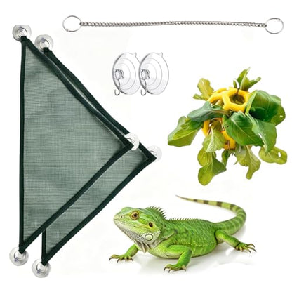 Bearded Dragon Hammock and Feeder Ball, Reptile Enrichment Toys | Suitable for Iguanas, Anoles, Geckos, Snakes, Chameleon,Lizard Hammocks Lounger Bed Rest and Feed Ball