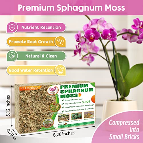 5.3OZ Sphagnum Moss for Plants - 6QT Natural Long Fibers Orchid Moss | Moisture Retention & Drainage Balance, Plant Moss for Orchids, Succulents, Carnivorous, Ferns, Reptile Bedding & Terrariums - size: 6 QT(5.3 oz)