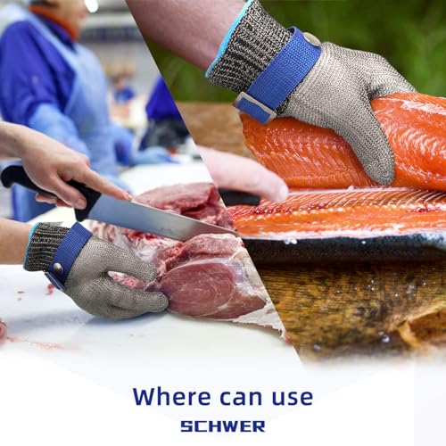 Schwer SlicePro ANSI A9 Cut Resistant Glove PR1706, Stainless Steel Mesh Metal Glove, Food Grade for Kitchen Cooking, Butcher Meat Cutting, Oyster Shucking, Mandoline, Fishing, (S, 1 Pair) - size: Small (Pack of 2), style: 1.0 Steel Wire